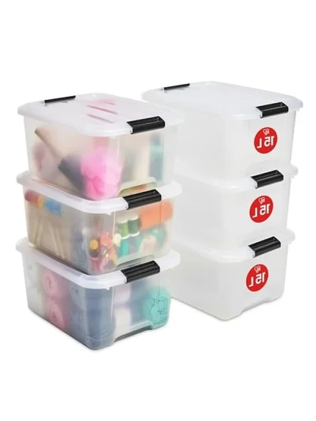 Şeffaf Kapaklı Plastik Saklama Kutuları, 15L, 6'lı Set ürün görseli 1