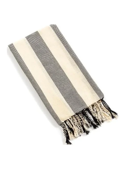%100 Pamuklu Striped Plaj ve Banyo Havlusu - Siyah ürün görseli 1