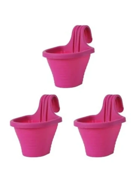 Tom1 Askılı Balkon Saksı Seti, 20 cm, 3 Litre, 3 Adet Fuşya ürün görseli 1
