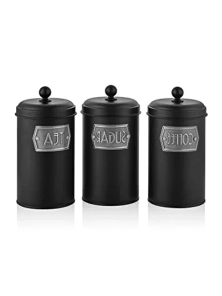 1,60 Litre Siyah Paslanmaz Çelik Çay, Şeker, Kahve Kavanozu ürün görseli 1