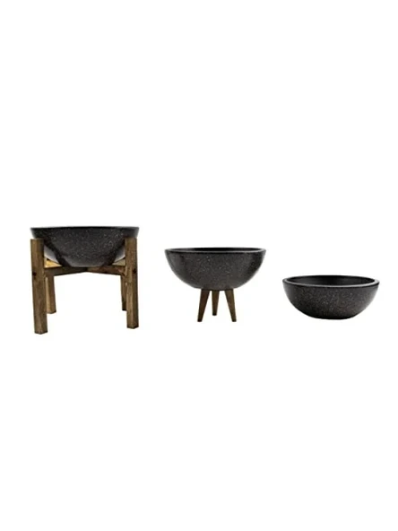 Siyah Granit Efektli Toprak Saksı Üçlü Set - 20 cm Çap ürün görseli 1
