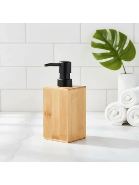 Modern Tasarımlı Bambu Sıvı Sabunluk - 255ml Kapasiteli, Mat Siyah Pompa ürün görseli 1