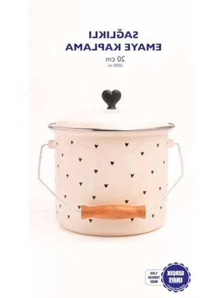 Kalp Desenli Emaye Yoğurt ve Bakliyat Bakracı (20 cm - 3 Litre) ürün görseli 1