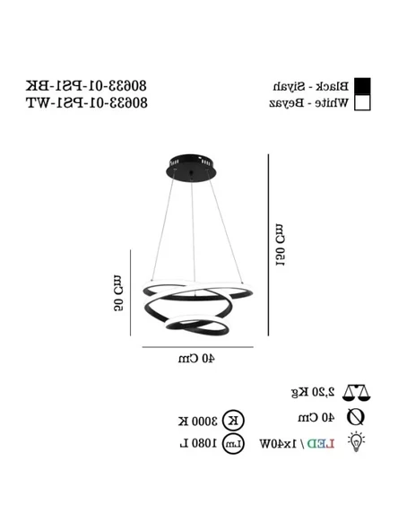 Siyah LED Avize - 3000K Aydınlatma - Resim 3