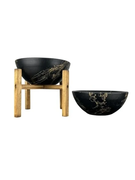 Siyah Gold Mermer Efektli Toprak Saksı İkili Set - 20 cm Çap ürün görseli 1
