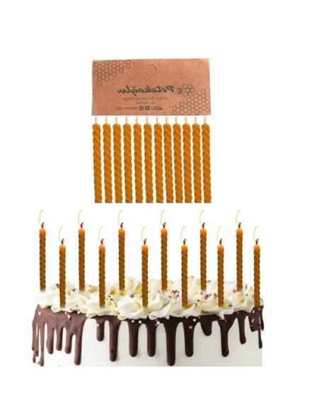 El Yapımı Doğal Balmumu Mum Seti - 12 Adet, Küçük Pasta Mumları (Sarı) ürün görseli 1