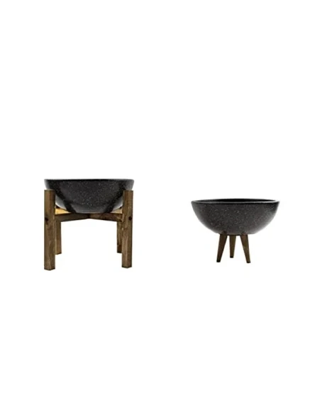İkili Set Siyah Granit 20 Cm Çapında 3-4 Ayaklı Bitki Saksısı ürün görseli 1