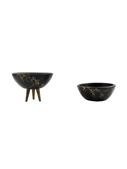 Siyah Granit Efektli 3 Ayaklı Toprak Saksı İkili Set - 20 cm Çap ürün görseli 1