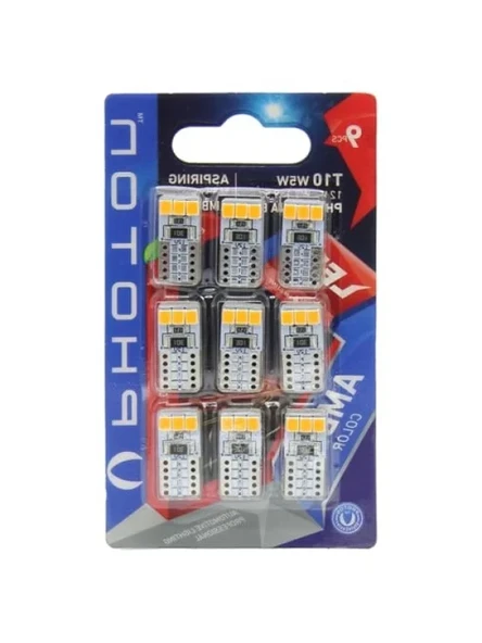 T10 W5W 12V Led Ampul Seti - 9'lu Blister, Amber Renk ürün görseli 1