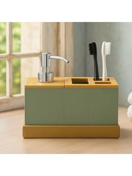 Yeşil Banyo Seti - Bambu Kapaklı, 4 Parça - Resim 2