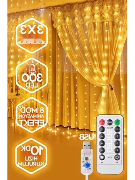 Kumandalı LED Perde - 3x3 Metre, Animasyonlu - Resim 2