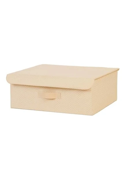 Bej Balıksırtı Desenli Kapaklı Saklama Kutusu 48 x 40 x 19 cm ürün görseli 1