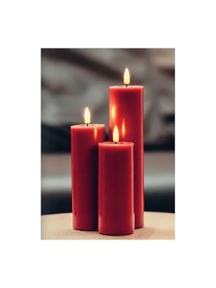 Bordo Renkli LED Mum, 5x20 cm - Resim 2