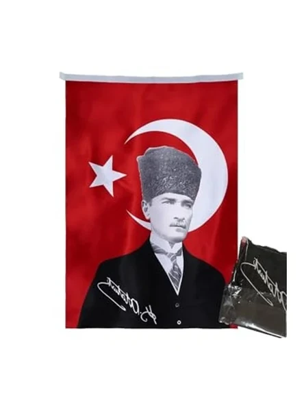 Atatürk Posterli Türk Bayrağı - 70 X 100 Cm Saten Kumaş ürün görseli 1