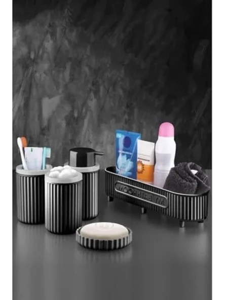 5 Parça Siyah Banyo Takımı - Diş Fırçalık, Sabunluk ve Pamukluk ürün görseli 1