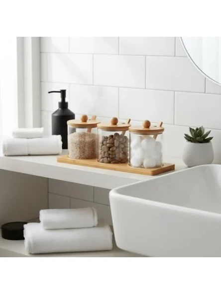 Bambu Standlı 3'lü Cam Baharatlık Seti - Resim 3