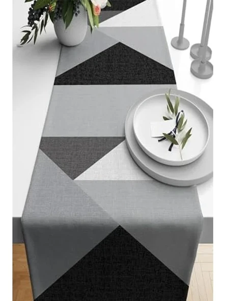 Geometrik Desenli 40x140 cm Leke Tutmaz Kumaş Masa Örtüsü ürün görseli 1