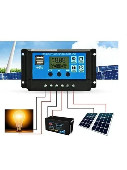 Solar Akü Şarj Kontrol Cihazı, 12V 24V 30 Amper Kapasite ile ürün görseli 1