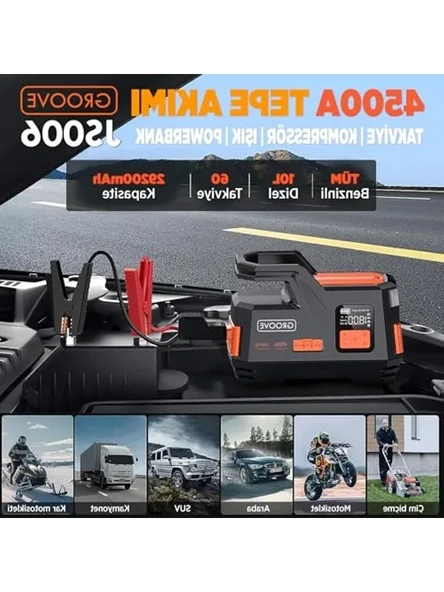 4500A Taşınabilir Jump Starter ve Lastik Şişirme Kompresörü - Resim 2