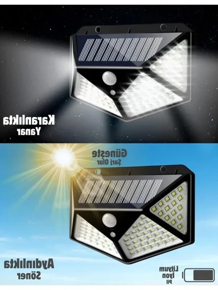 100 LED Hareket Sensörlü Solar Bahçe Lambası, 13x9x5 cm - Resim 2
