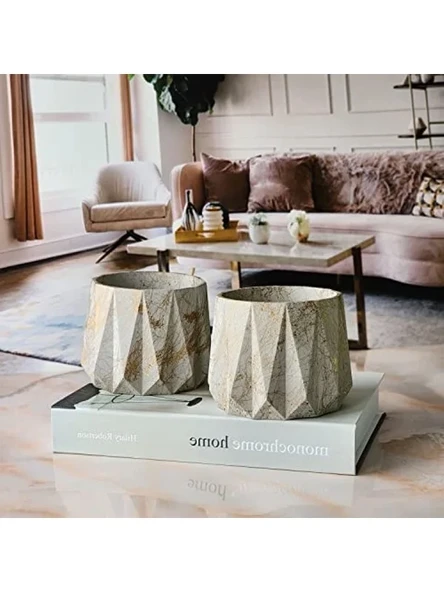 Orta Boy İkili Set, El Yapımı Dekoratif Beton Saksı ürün görseli 1
