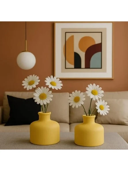 Mat Dekoratif Mini Vazo Seti, 2'li Pastel Sarı ürün görseli 1