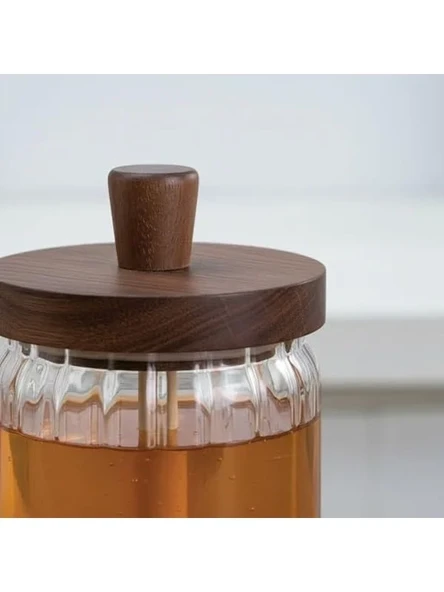 450 ml Kapasiteye Sahip Ahşap Kapaklı Cam Bal Kavanozu ürün görseli 1