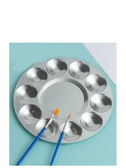 17 cm Metal Boyama Paleti, 10 Hazneli, Fırça Hediyeli ürün görseli 1