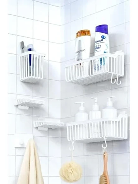 6'lı Yapışkanlı Banyo Düzenleyici Seti, Beyaz Renk ürün görseli 1