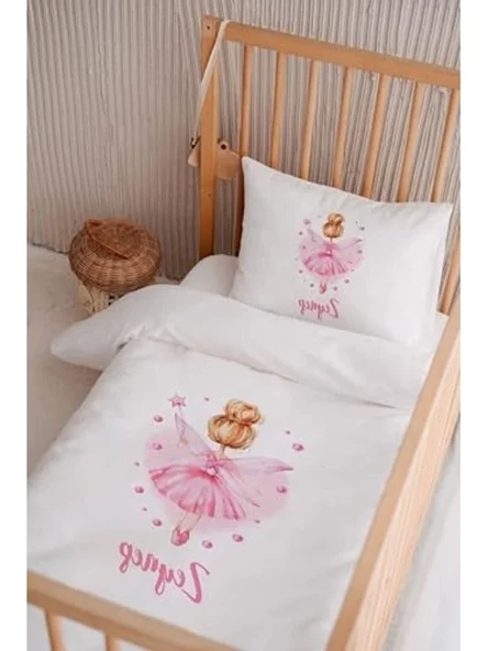 (1310)%100 Pamuk Saten Isme Özel 100x150 Bebek Yatak Nevresim Seti Beyaz 100 x 150 ürün görseli 1