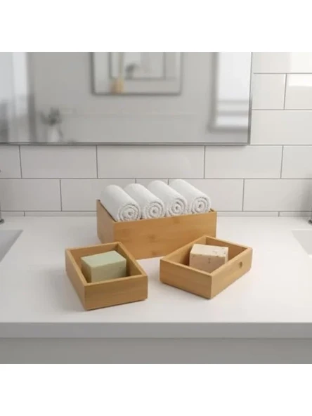 3'lü Modüler Bambu Organizer Set, Çok Amaçlı Düzenleyici - Resim 3