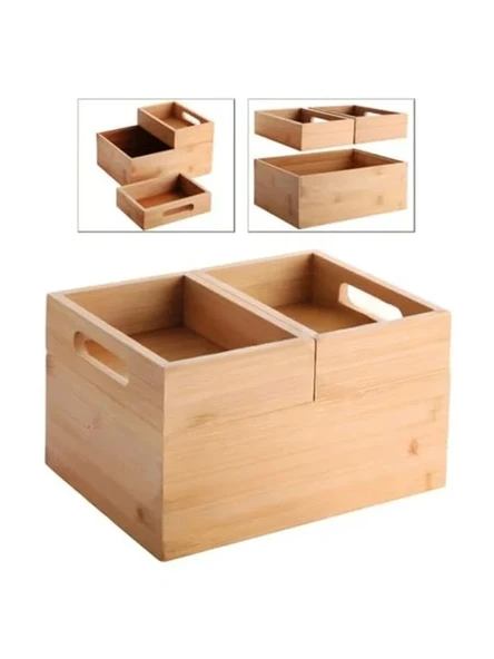 3'lü Modüler Bambu Organizer Set, Çok Amaçlı Düzenleyici - Resim 2