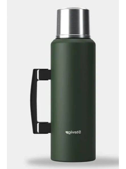 1.5 Litre Vakumlu Kulplu Çelik Termos, Yeşil Renk ürün görseli 1