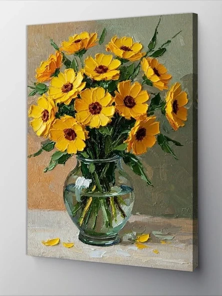 50 x 70 cm Boyutunda Güneş Çiçeği Vazosu Kanvas Tablo ürün görseli 1
