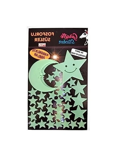 Karanlıkta Parlayan Ay ve Yıldız Dekoratif Sticker Seti, 36 Adet ürün görseli 1
