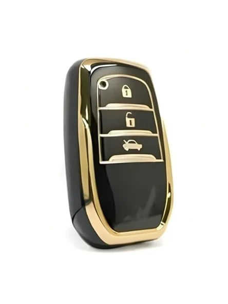 AutoHan Keys Lüx Toyota Corolla Flama X Pack 3 Buton Nano Anahtar Kılıfı Siyah Gold Altın Renk ürün görseli 1