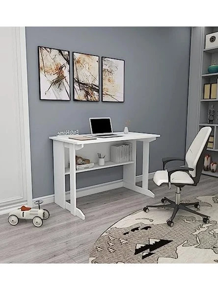 Beyaz Raflı Ders Çalışma Bilgisayar Masası, Modern Tasarım ürün görseli 1