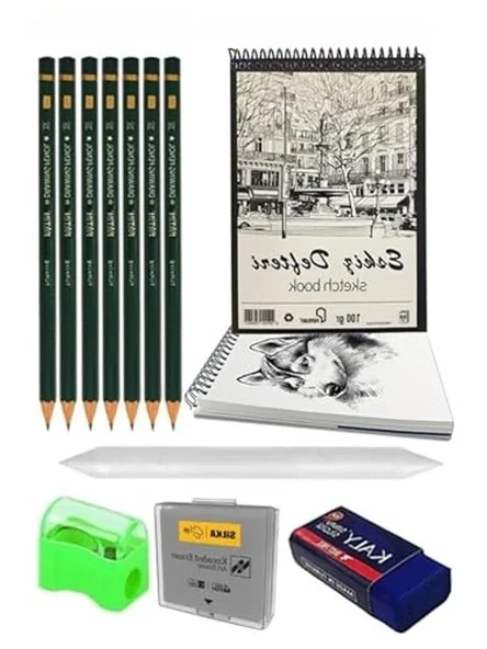 A4 120 gr Eskiz Defteri Telli 7 Adet Dereceli Kalem Çizim Seti Pastel Dağıtma Silgi Karakalem Eskiz Seti Kalemtraş ürün görseli 1