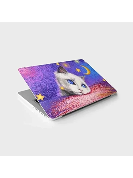 Beyaz Kedi Desenli Laptop Sticker, Bilgisayar Kaplama ürün görseli 1