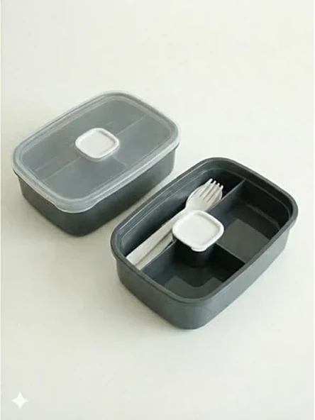 3 Bölmeli Sızdırmaz Lunch Box, BPA İçermeyen Yemek Kabı, Gri Renk ürün görseli 1