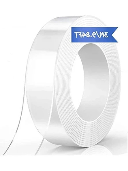 yıkanabilir, iz bırakmayan, çift taraflı, yapışkan, şeffaf nano bant, ekstra güçlü, kalıntı bırakmaz, çıkarılabilir ve tekrar kullanılabilir, halı sabitlemesi için, duvar dekorasyonu, 1 rulo, 3 metre ürün görseli 1