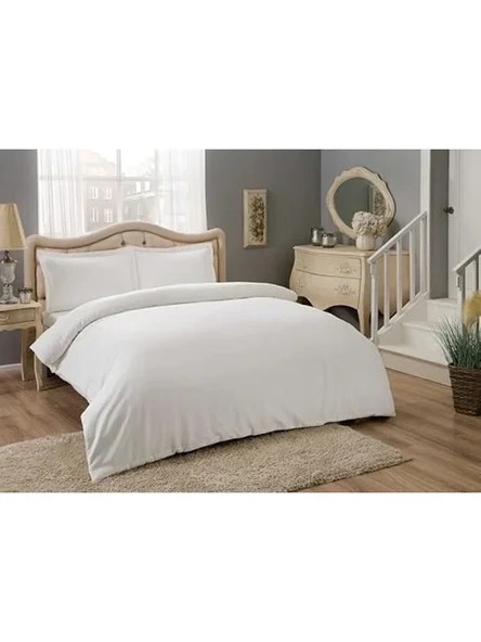 Beyaz Pamuk Saten Nevresim Takımı, King Size Ölçülerinde ürün görseli 1