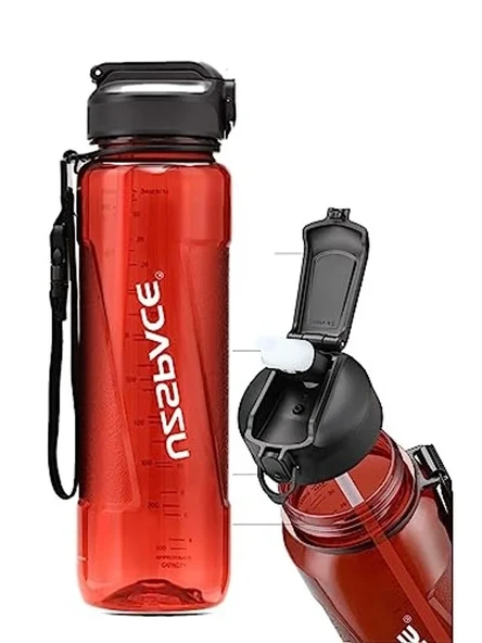 Kırmızı Su Matarası 1000ml Kapasiteli PİPETLİ Tasarım ürün görseli 1