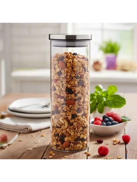 1000ml Vakumlu Metal Kapaklı Borosilikat Cam Kavanoz, 8.5x20 cm Ölçülerinde ürün görseli 1