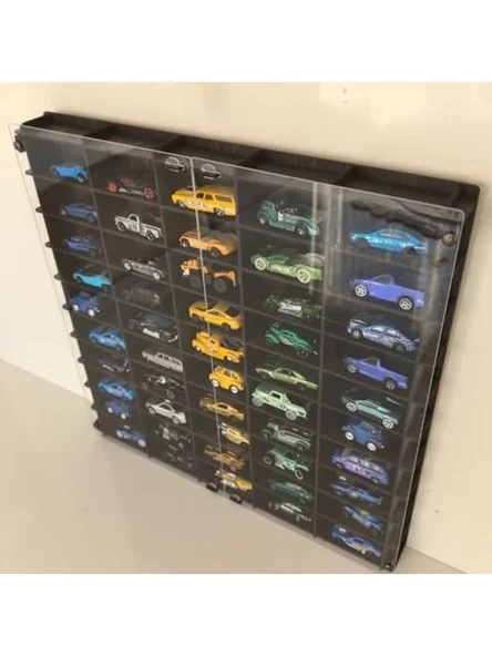 Pleksi Kapaklı 1/64 Ölçekli Model Araç Rafı, 50 Araç Kapasitesi ürün görseli 1