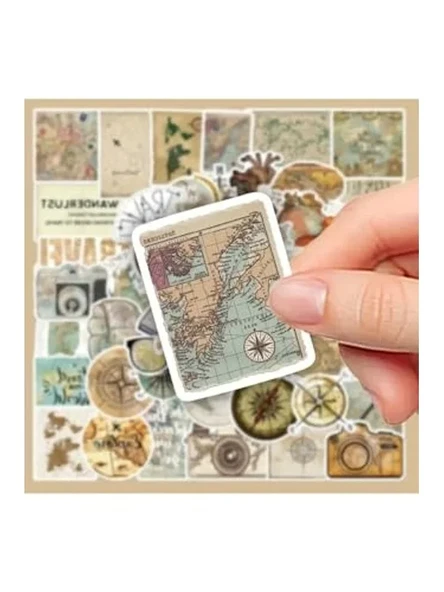 Seyahat Sticker Seti, 50'li Vintage Harita Temalı ürün görseli 1