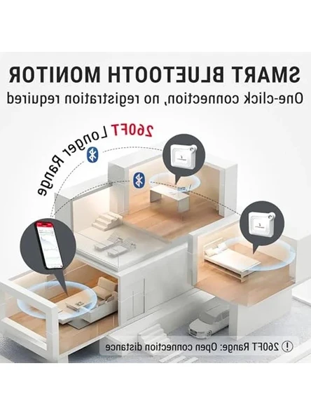 Bluetooth Akıllı Termometre ve Nem Ölçer, 80m Menzil - Resim 3