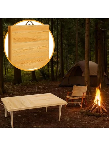 50x100 cm Katlanabilir Kamp Masası, Ham Naturel Renk Seçeneği ürün görseli 1