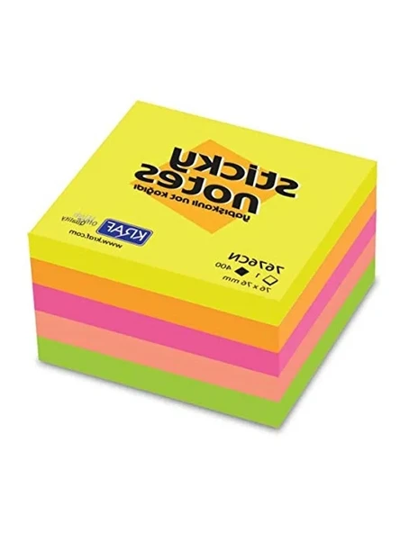 Neon Renkli Yapışkanlı Not Kağıdı Küp, 76x76 mm, 400 YP ürün görseli 1