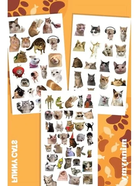 Kedi Temalı Kendinden Yapışkanlı Sticker Seti, 10x20 cm, 3 Adet, Ajanda ve Günlük için ürün görseli 1